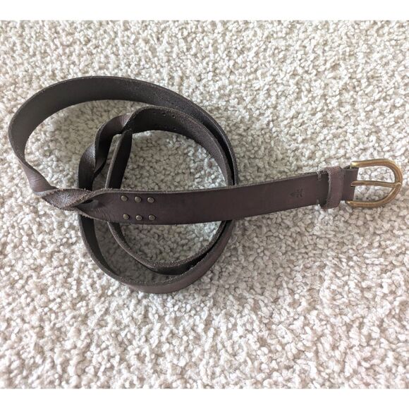 Frye Brown Genuine Leather Twist Side Detail Brass Studded Belt Sz XL